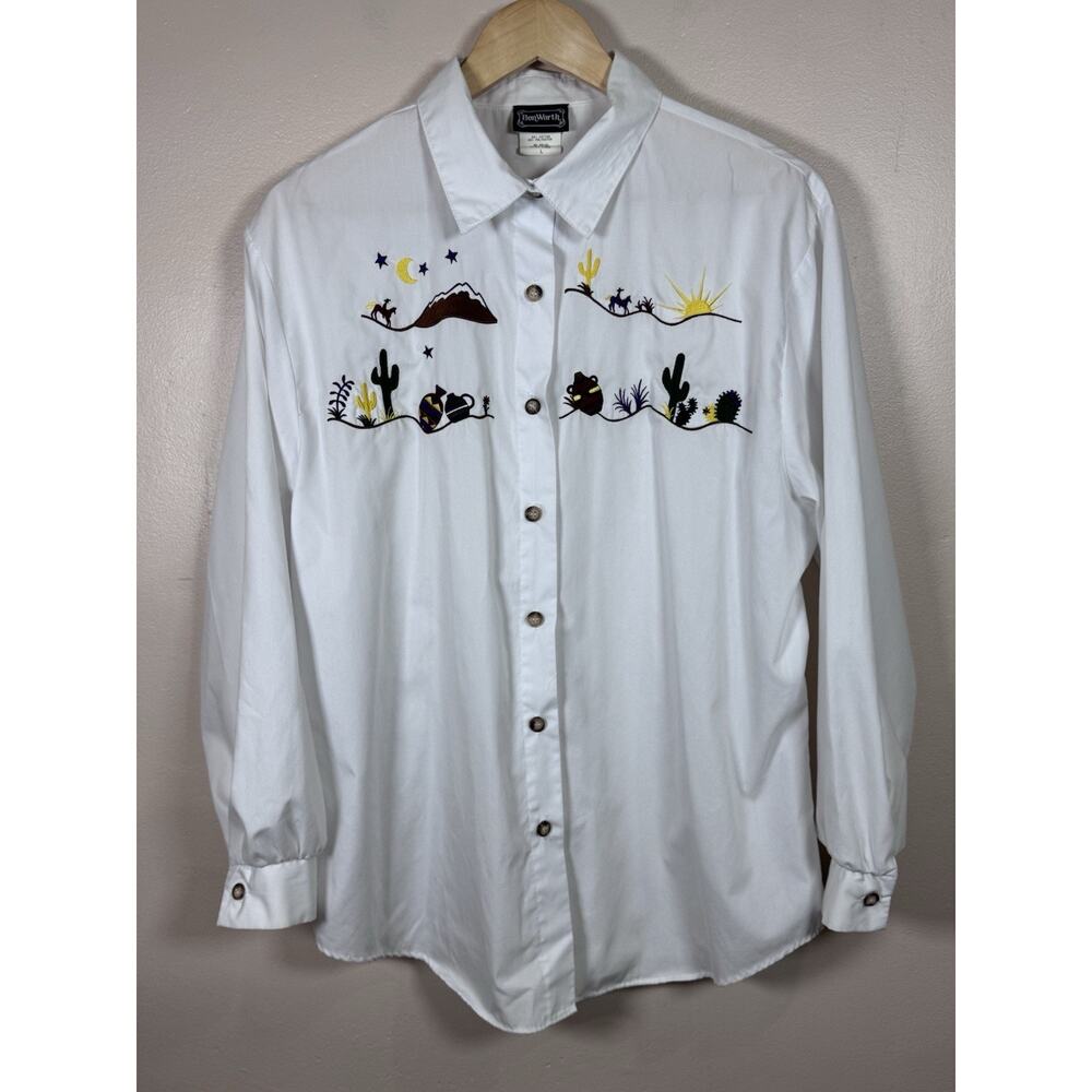 Bon Worth Women’s Embroidered Button Down Shirt Southwestern Cowgirl Western L